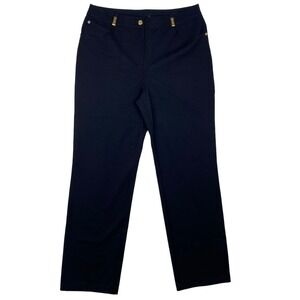 NWOT St. John 5 Pocket Black Gold Flat Front Straight Leg Highrise Pants Size 12